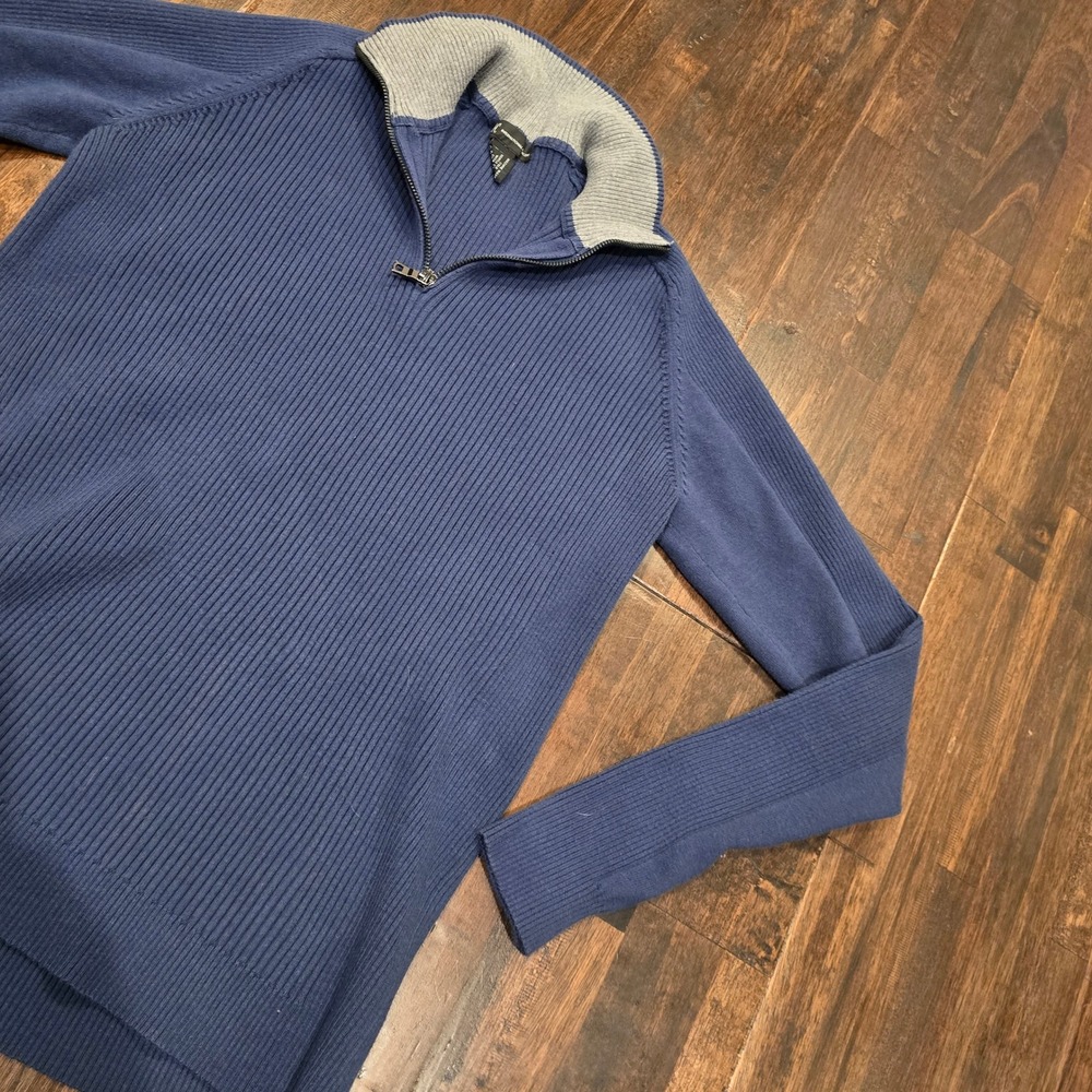 International Concepts Blue Ribbed 1/4 Zip Sweater‎ Womens S Cotton Nylon Blend - Picture 2 of 8